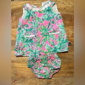 Lilly Pulitzer Pink and Green Baby Outfit sz 12-18 M
